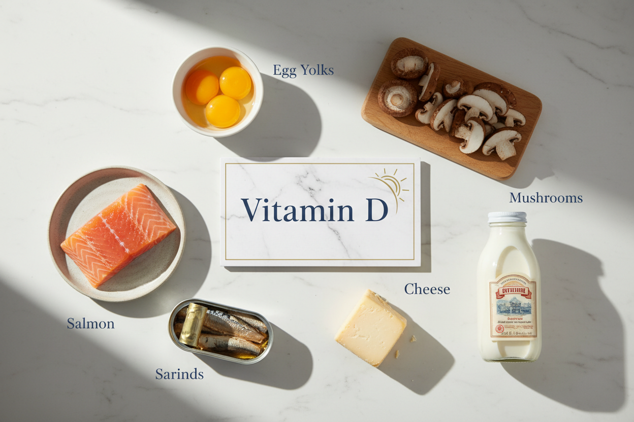 Vitamin D foods salmon eggs mushrooms fortified milk for menopause