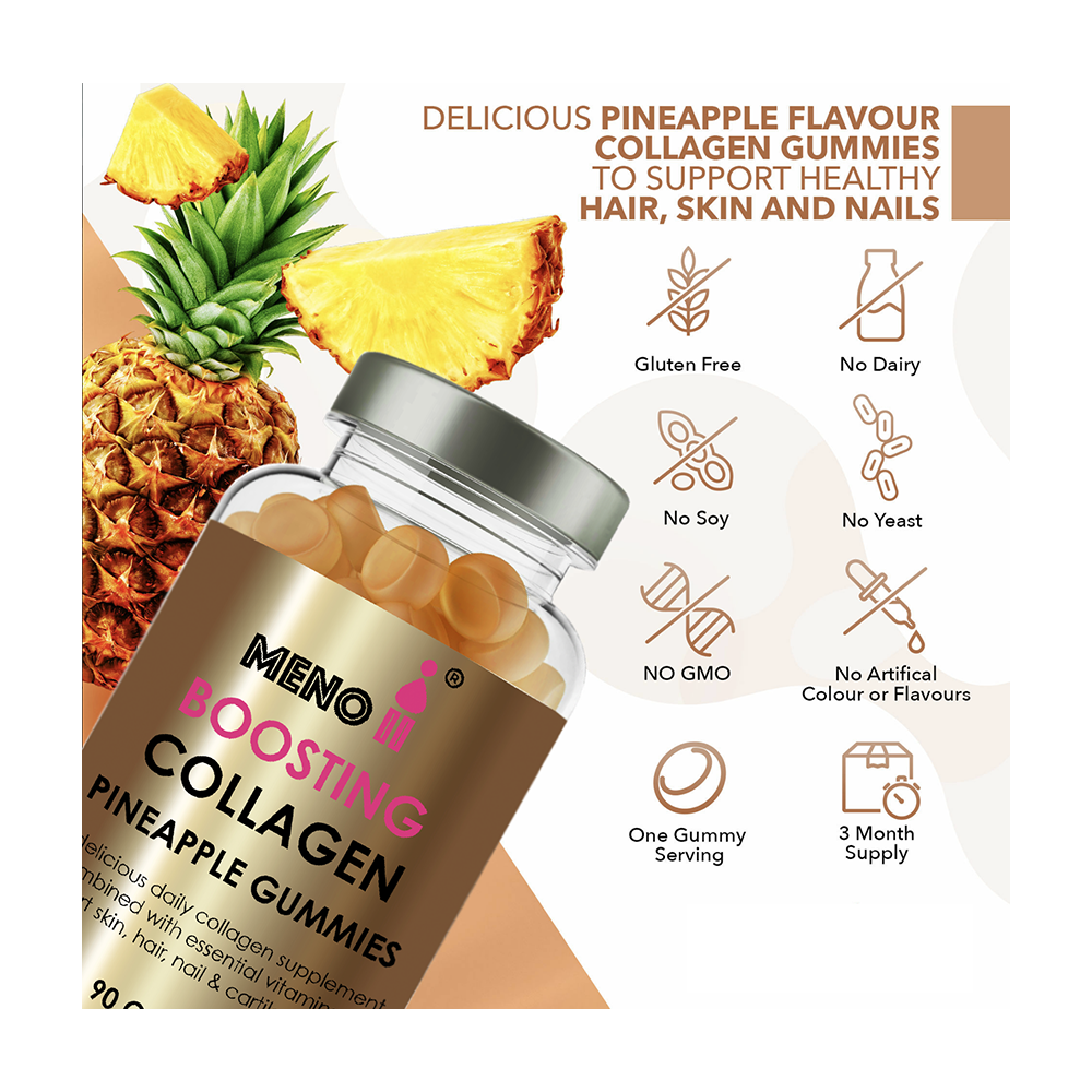Meno collagen gummies for menopause skin health and anti-ageing wellness