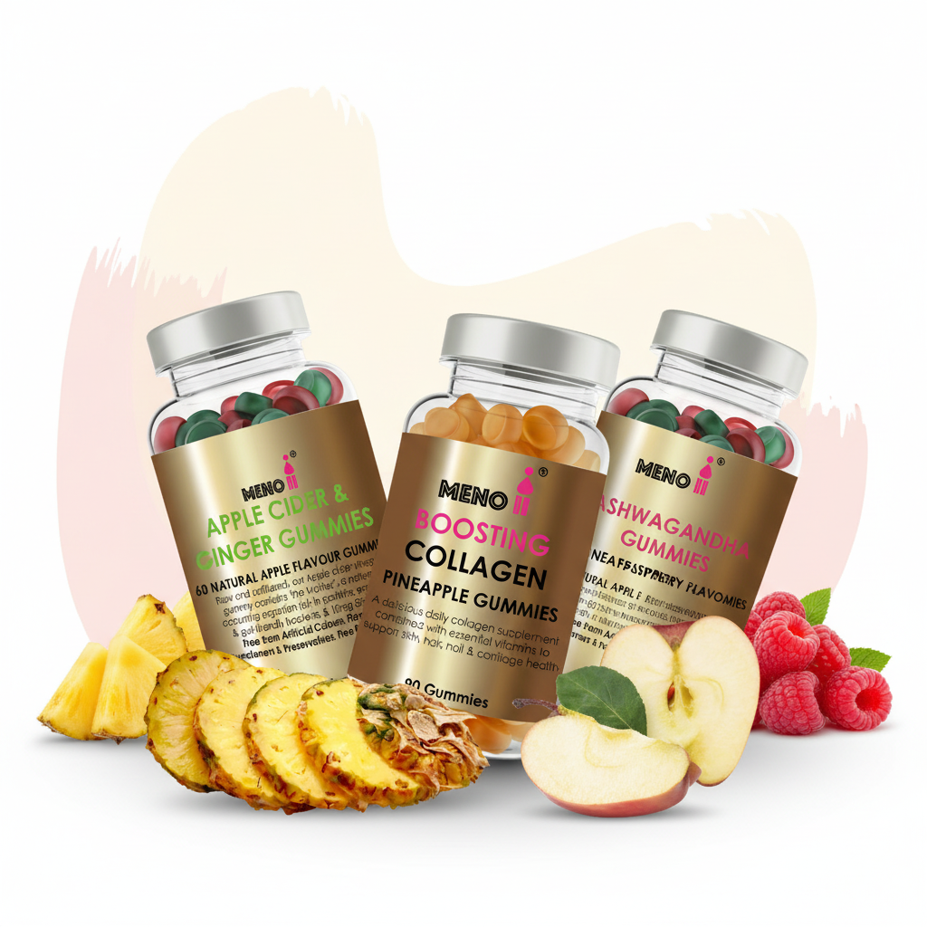 Meno glow and balance gummy bundle - menopause beauty metabolism stress support with collagen apple cider vinegar ashwagandha