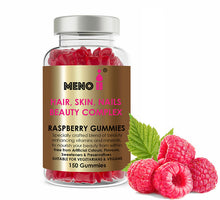 Load image into Gallery viewer, Meno® Hair, Skin &amp; Nails Beauty Raspberry flavoured gummies.
