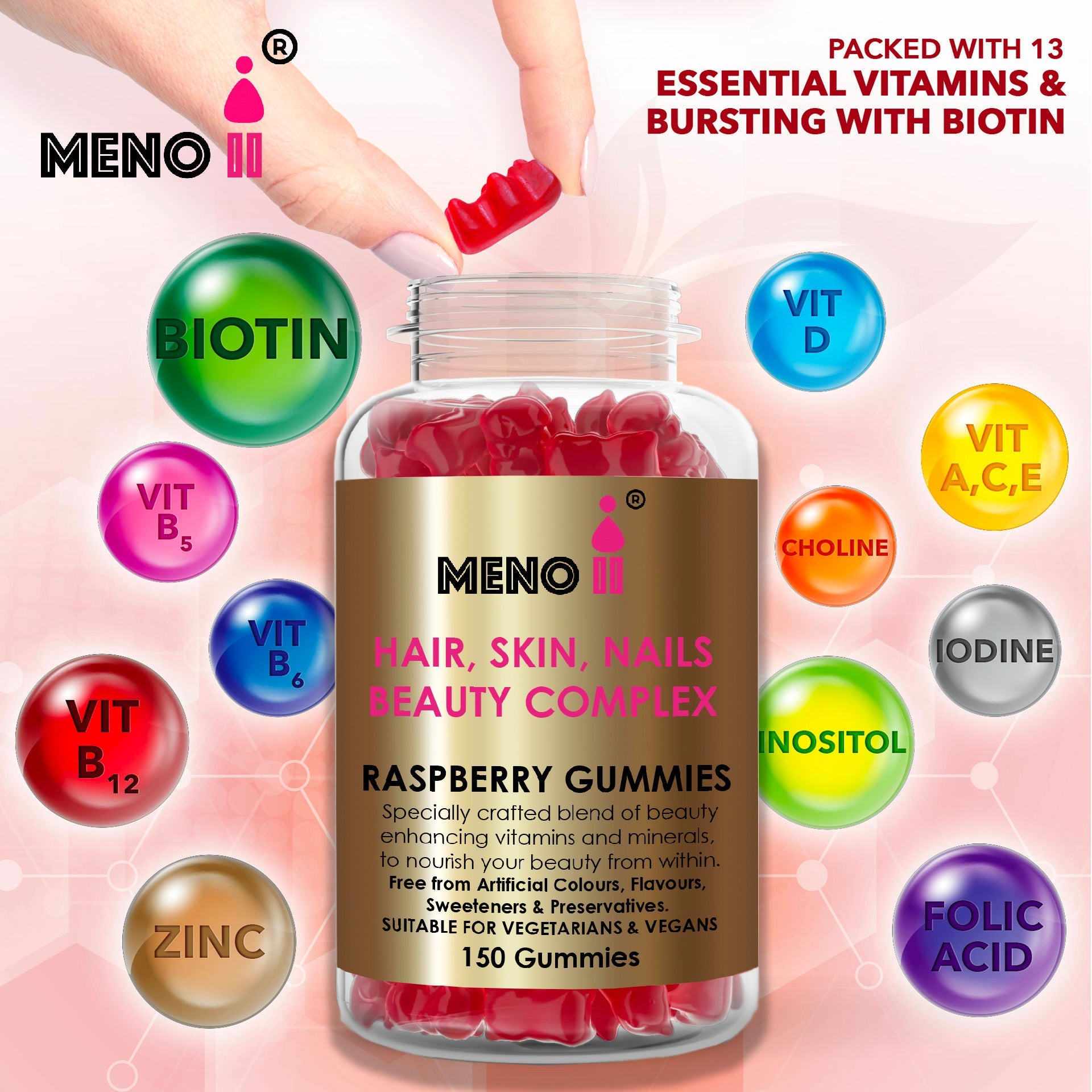 Hair skin nails beauty complex - menopause biotin gummies raspberry flavour