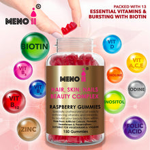 Load image into Gallery viewer, Meno® Hair, Skin &amp; Nails Beauty Raspberry flavoured gummies.
