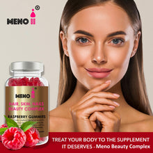 Load image into Gallery viewer, Meno® Hair, Skin &amp; Nails Beauty Raspberry flavoured gummies.
