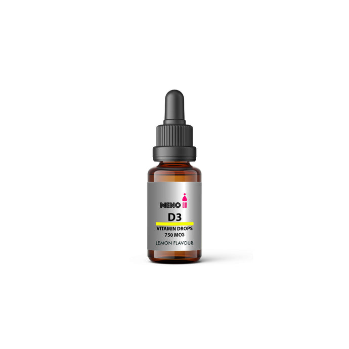 Meno® Vitamin D3 Drops naturally flavoured in Strawberry or Lemon flavours.